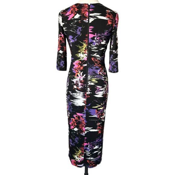 Alice + Olivia Delora Black Midi Dress in Abstract Multi Color Print Size 4 - Picture 3 of 5